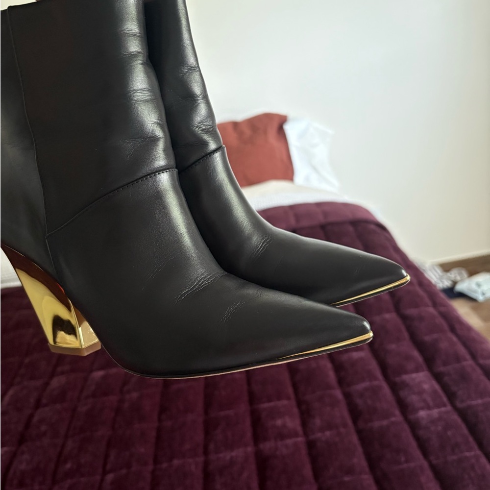 Tory Burch Black and Gold Heeled Boots - Picture 3 of 7